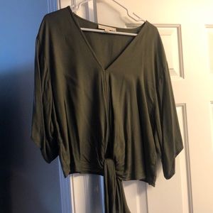 Olive green top with front tie, never worn,